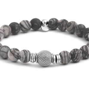 Stonehenge Silver Bracelet In Spiderweb Jasper - Black